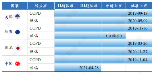 氟替美维吸入粉雾剂全球主流国家/地区研发现状