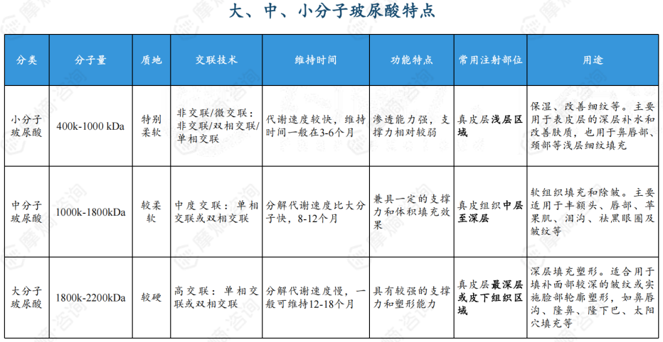 大、中、小分子玻尿酸特点