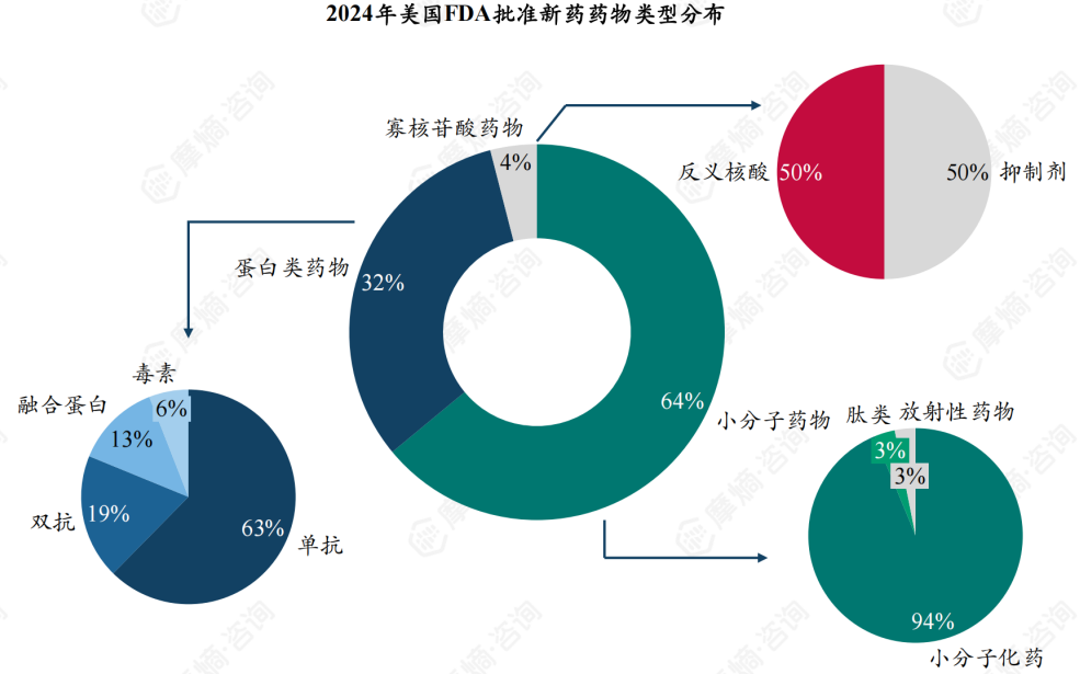 2024年美国FDA批准新药药物类型分布