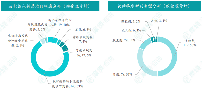 2025年10月获批临床新药治疗领域/剂型分布（按受理号计）